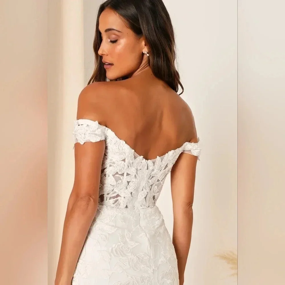 Lulus Precious Romance White Embroidered Off-the-Shoulder Maxi Dress Wedding
